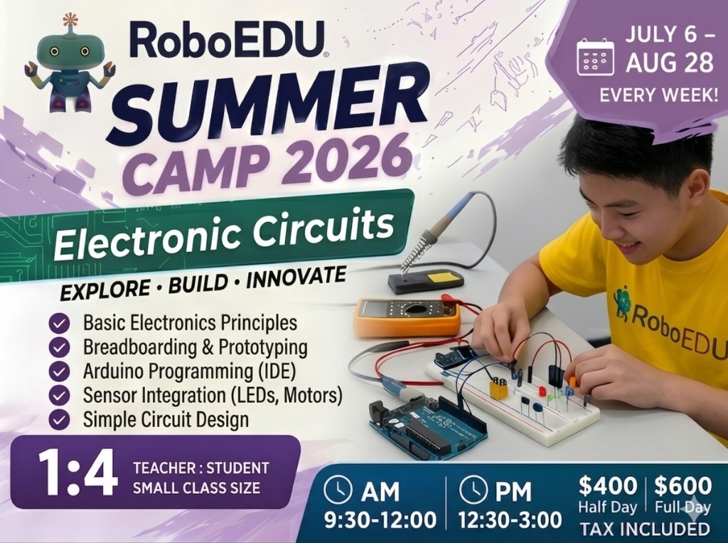 RoboEDU Summer Camp 2026 – Electronic Circuits: breadboarding, Arduino programming, sensors
