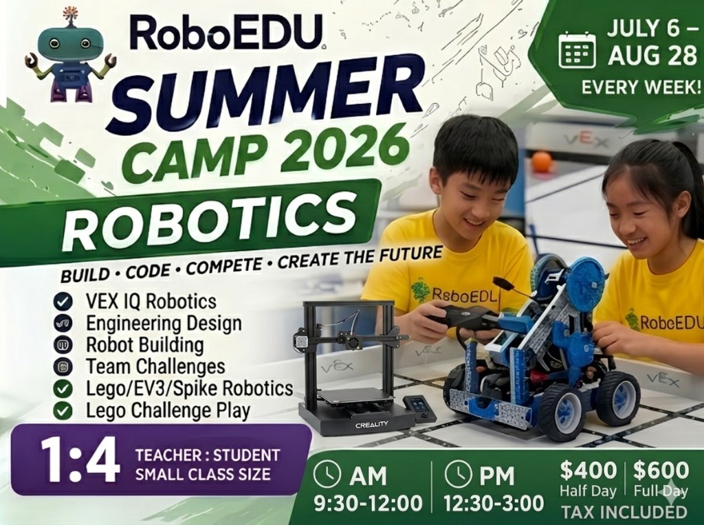 RoboEDU Summer Camp 2026 – Robotics: VEX IQ, engineering design, Lego/EV3/Spike robotics